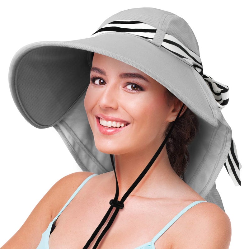 Solaris UPF 50+ Women's Wide Brim Sun Hat â€“ Lightweight Foldable with Detachable Scarf & Neck Cover, UV Protection for Hiking, Beach, Gardening - Image 1